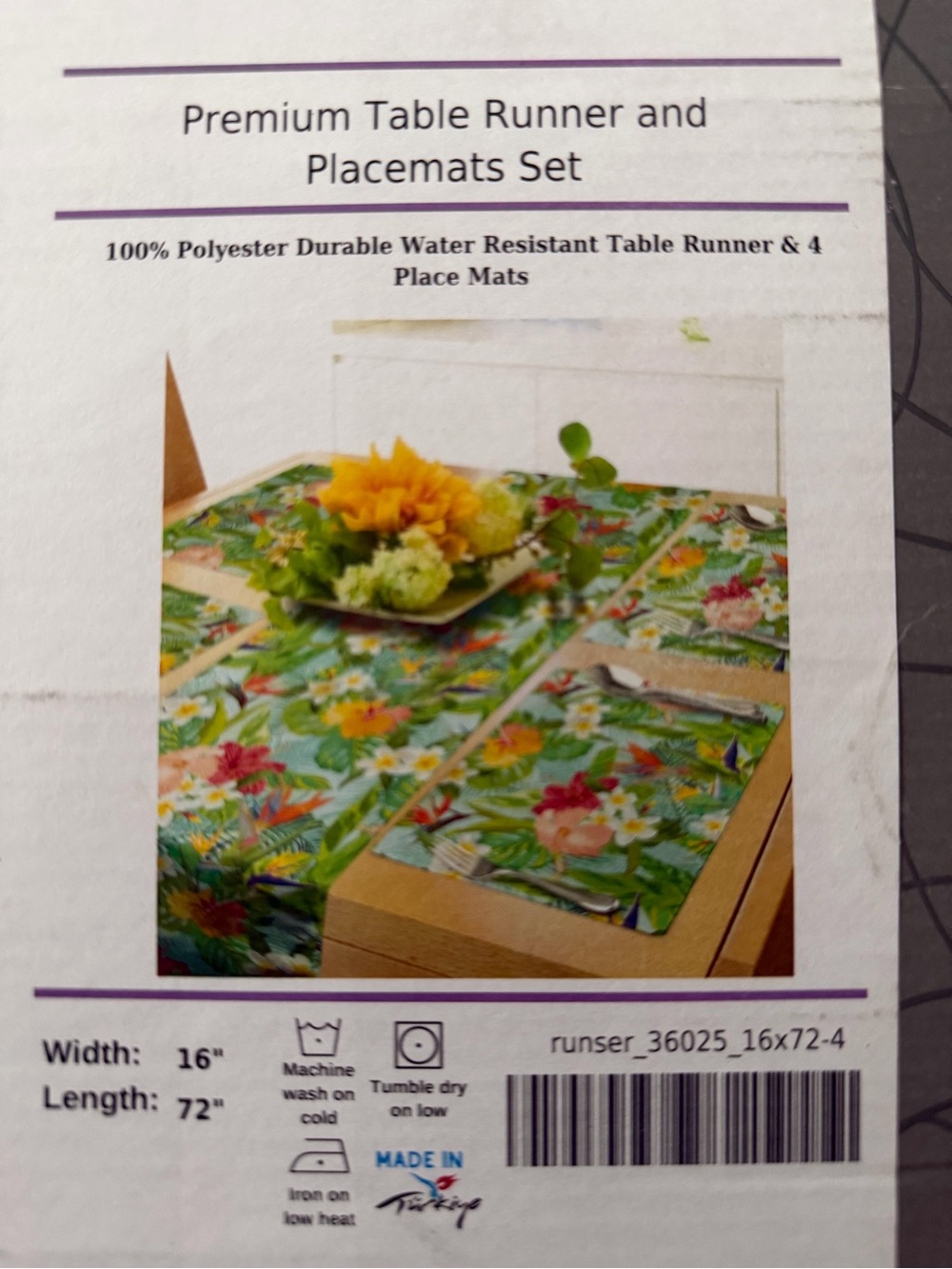 Premium Tropical Floral Table Runner and Placemats Set - Green